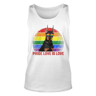 Retro Lgbt Pride Love Is Love Doberman Dog Unisex Tank Top | Mazezy