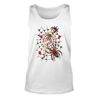 Retro Pin Up Girl Trapped In Spider Web Vintage Halloween Halloween Tank Top | Mazezy