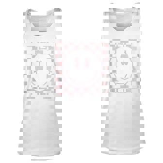 Retro Smile Face 70S Distressed Checkered Pattern Happy Face 70S Vintage Tank Top | Mazezy