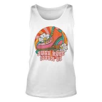 Roll With It Roller Skating Retro Skater Vintage Skate Quote Tank Top | Mazezy