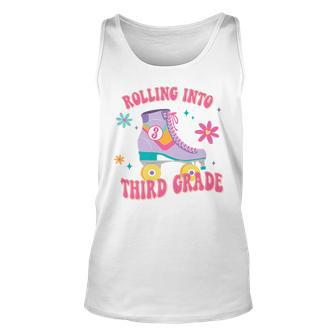Rolling Into Third Grade First Day Of School Retro Groovy Unisex Tank Top | Mazezy