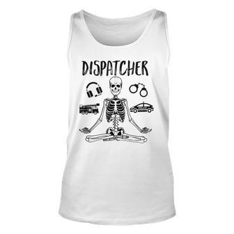 Spooky Dispatcher 911 Halloween Police Skeleton Meditating Tank Top | Mazezy