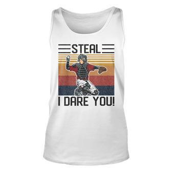 Steal I Dare You Catcher Vintage Baseball Player Lover Baseball Tank Top | Mazezy