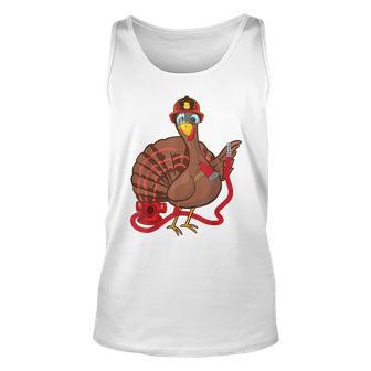 Thanksgiving Firefighter Turkey - Funny Feast Day Gift Unisex Tank Top | Mazezy