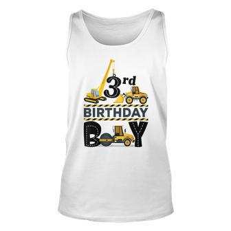 Three Year Old Party 3Rd Birthday Boy Construction Truck Car Tank Top | Mazezy