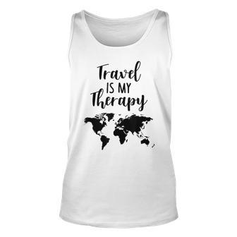 Travel Is My Therapy World Map Traveling Vacation Beach Traveling Tank Top | Mazezy
