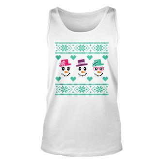 Ugly Christmas Sweater Style Snowmen Tank Top - Monsterry