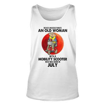 Never Underestimate An Old Woman With Mobility Scooter July Old Woman Tank Top | Mazezy