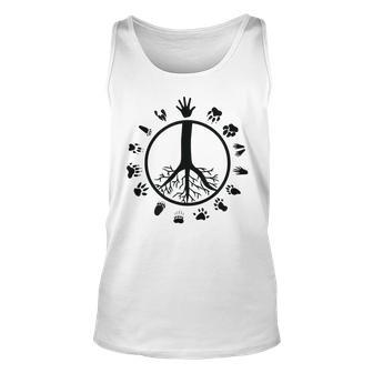 Vegan Animal Rights Peace Sign Paw Tree Root Footprint Gift Unisex Tank Top | Mazezy