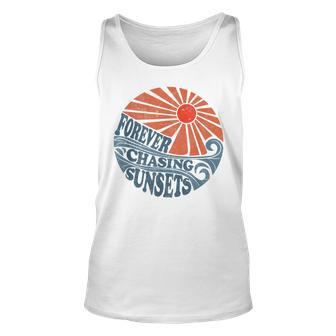 Vintage Forever Chasing Sunsets Retro 70S Beach Vacation Unisex Tank Top - Seseable