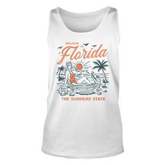 Welcome To Florida Vintage Gator Beach Sunshine State Florida & Merchandise Tank Top | Mazezy