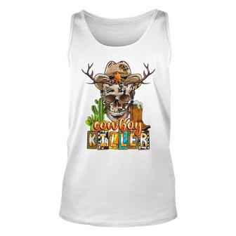 Western Cowboy Killer Cowhide Country Skull Cowboy Hat Unisex Tank Top | Mazezy