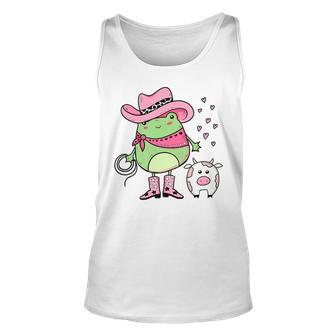 Western Cowgirl Hat Boots Cottagecore Frog Cow Pink For Frog Lovers Tank Top | Mazezy