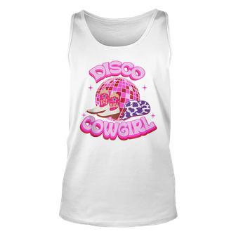 Western Cowgirl Yeehaw Pink Disco Ball Cowboy Boots & Hat Unisex Tank Top | Mazezy