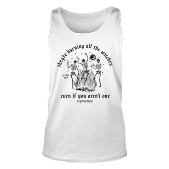 They're Burning All The Witches Halloween Skeleton Tank Top - Seseable