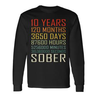 10 Year Sobriety Anniversary Vintage 10 Years Sober Long Sleeve T-Shirt - Seseable