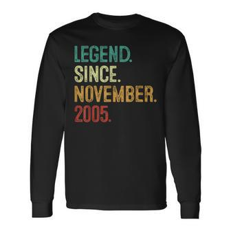 18 Years Old Legend Since November 2005 18Th Birthday Long Sleeve T-Shirt - Monsterry