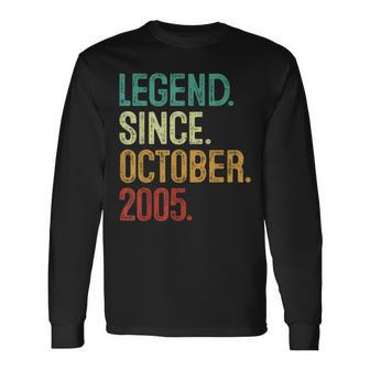 18 Years Old Legend Since October 2005 18Th Birthday Long Sleeve T-Shirt - Monsterry