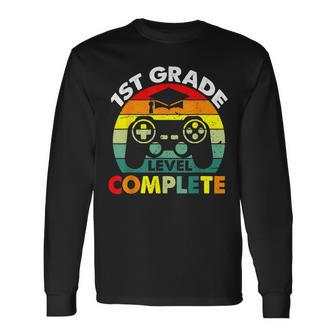 1St Grade Level Complete Gamer Last Day School Boy Vintage Long Sleeve T-Shirt T-Shirt | Mazezy