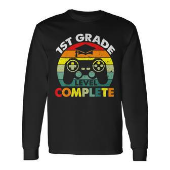1St Grade Level Complete Gamer Last Day Of School Boys Long Sleeve T-Shirt T-Shirt | Mazezy