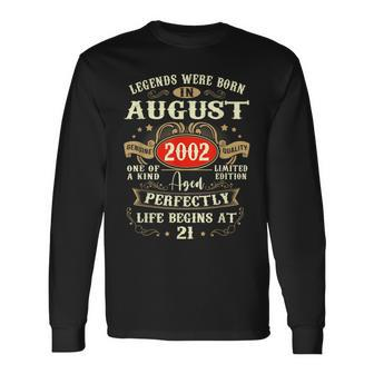 21St Birthday 21 Years Old Legends Born August 2002 Long Sleeve T-Shirt | Mazezy