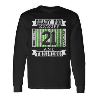 21St Football Birthday Party 21 Years Old Football Fan Long Sleeve T-Shirt | Mazezy