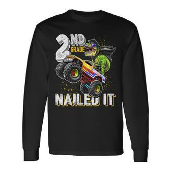 2Nd Grade Nailed It Dinosaur Monster Truck Graduation Cap Long Sleeve T-Shirt T-Shirt | Mazezy