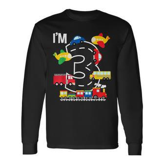 Im 3 Birthday Boy 3Rd Bday Train Car Fire Truck Airplane Long Sleeve T-Shirt T-Shirt | Mazezy