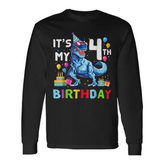 4 Year Old 4Th Birthday Boy Dino T Rex Dinosaur Long Sleeve - Monsterry CA