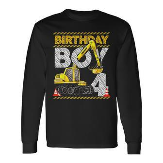 4 Years Old Construction Truck Excavator 4Th Birthday Boys Long Sleeve T-Shirt - Seseable