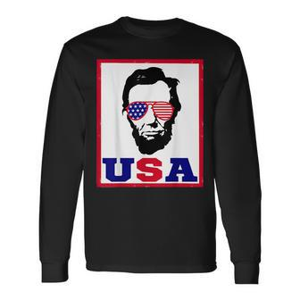 4Th Of July Abraham Lincoln Usa Usa Long Sleeve T-Shirt T-Shirt | Mazezy