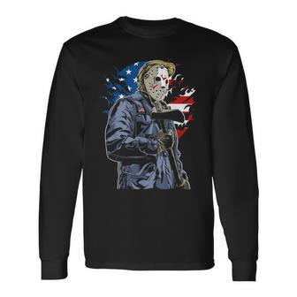 4Th Of July American Horror American Flag Scary Trump Scary Long Sleeve T-Shirt | Mazezy
