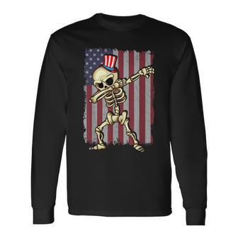 4Th Of July Dabbing Skeleton American Flag Dabbing Long Sleeve T-Shirt T-Shirt | Mazezy DE