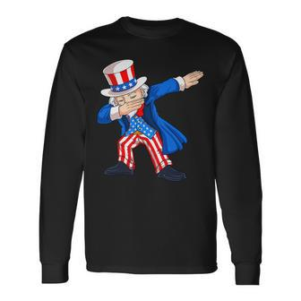 4Th Of July Dabbing Uncle Sam American Flag Boys Men Long Sleeve T-Shirt - Monsterry