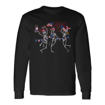 4Th Of July Dancing Skeleton Memorial Day Patriotic Long Sleeve T-Shirt T-Shirt | Mazezy