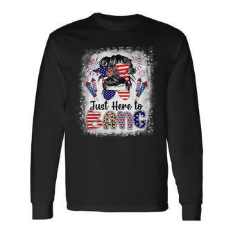 4Th Of July Just Here To Bang Messy Bun American Flag Long Sleeve T-Shirt - Monsterry