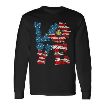 4Th Of July Love Peace Sunflower Patriotic American Flag Usa Long Sleeve T-Shirt - Monsterry DE