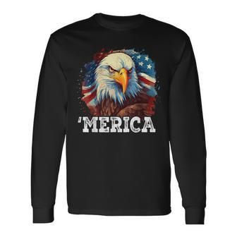 4Th Of July Merica Bald Eagle Usa Patriotic American Flag Long Sleeve T-Shirt T-Shirt | Mazezy
