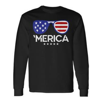 4Th Of July Merica Sunglasses Us American Flag Patriotic Patriotic Long Sleeve T-Shirt | Mazezy