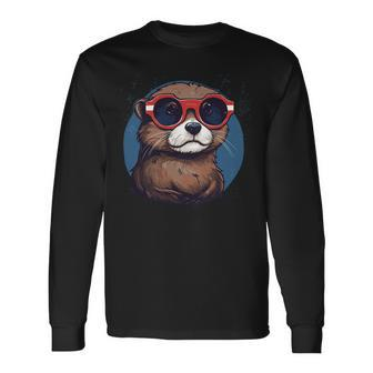 4Th Of July Otter Graphic Long Sleeve T-Shirt - Monsterry
