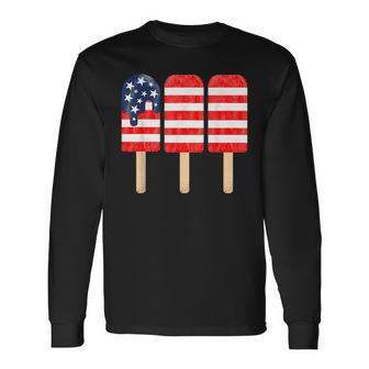 4Th Of July Popsicle American Flag Red White Blue Patriotic Long Sleeve T-Shirt T-Shirt | Mazezy