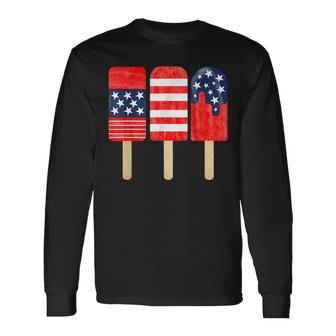 4Th Of July Popsicle Red White Blue American Flag Patriotic Long Sleeve T-Shirt T-Shirt | Mazezy AU