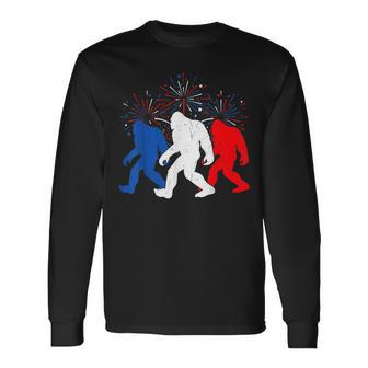 4Th Of July Red White Blue Bigfoot Fireworks Usa Flag Long Sleeve T-Shirt T-Shirt | Mazezy