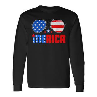 4Th Of July Shirt Merica Sunglasses All America Usa Flag Long Sleeve T-Shirt - Monsterry