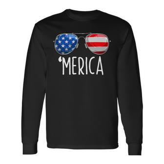 4Th Of July Shirt Merica Sunglasses All America Usa Flag_1 Long Sleeve T-Shirt - Monsterry UK