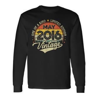 5Th Birthday 5 Years Old Retro Born In May 2016 Long Sleeve T-Shirt | Mazezy