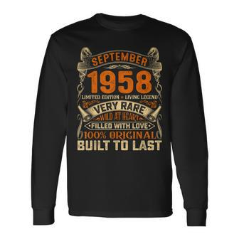 65 Year Old Born In September 1958 Retro 65Th Birthday Long Sleeve T-Shirt | Mazezy