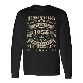 65Th Birthday 65 Years Old Legends Born September 1958 Long Sleeve T-Shirt | Mazezy