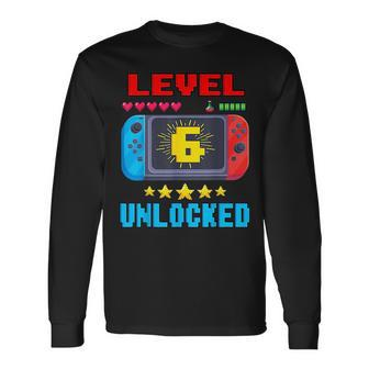 6Th Birthday Boy Level 6 Unlocked Video Gamer Birthday Long Sleeve T-Shirt - Monsterry