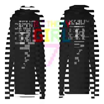 7Th Birthday Girl Master Builder 7 Years Old Block Building Long Sleeve T-Shirt - Thegiftio
